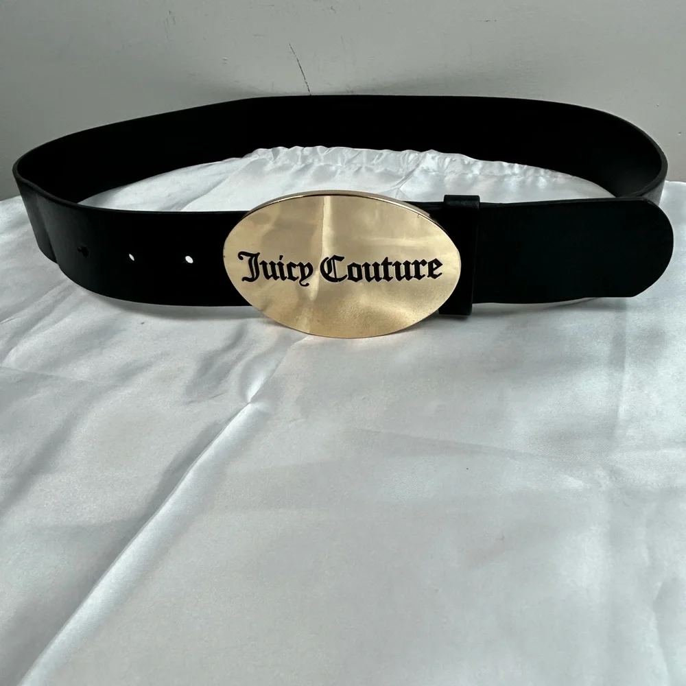 Juicy Couture Black Belt with Gold Oval Buckle